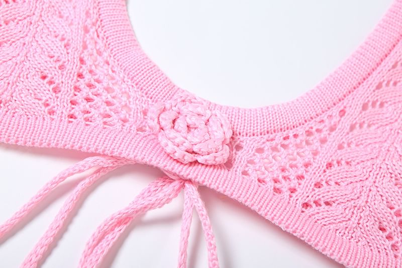 Weaveal - Set: haltertop met effen bloemenbreisel + maxi-kokerrok met gemiddelde taille