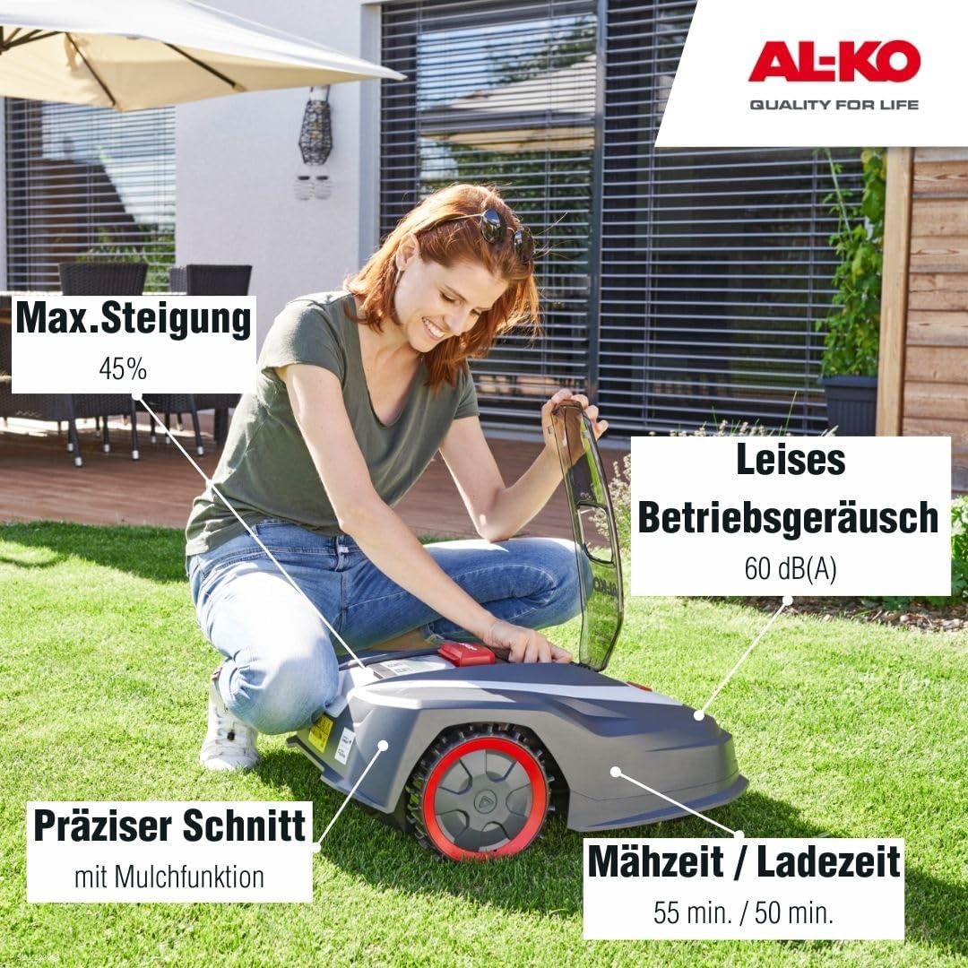 AL-KO Mähroboter Robolinho® 550W, Schnittbreite 20 cm, Li-Ion-Akku 20 V/2,5 Ah, für Flächen bis 550 m², max. Steigfähigkeit 45%, sehr leise 60 dbA