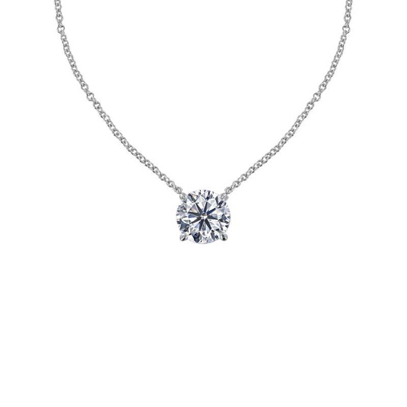 Collier Argent Rhodié Solitaire Cristal 7mm