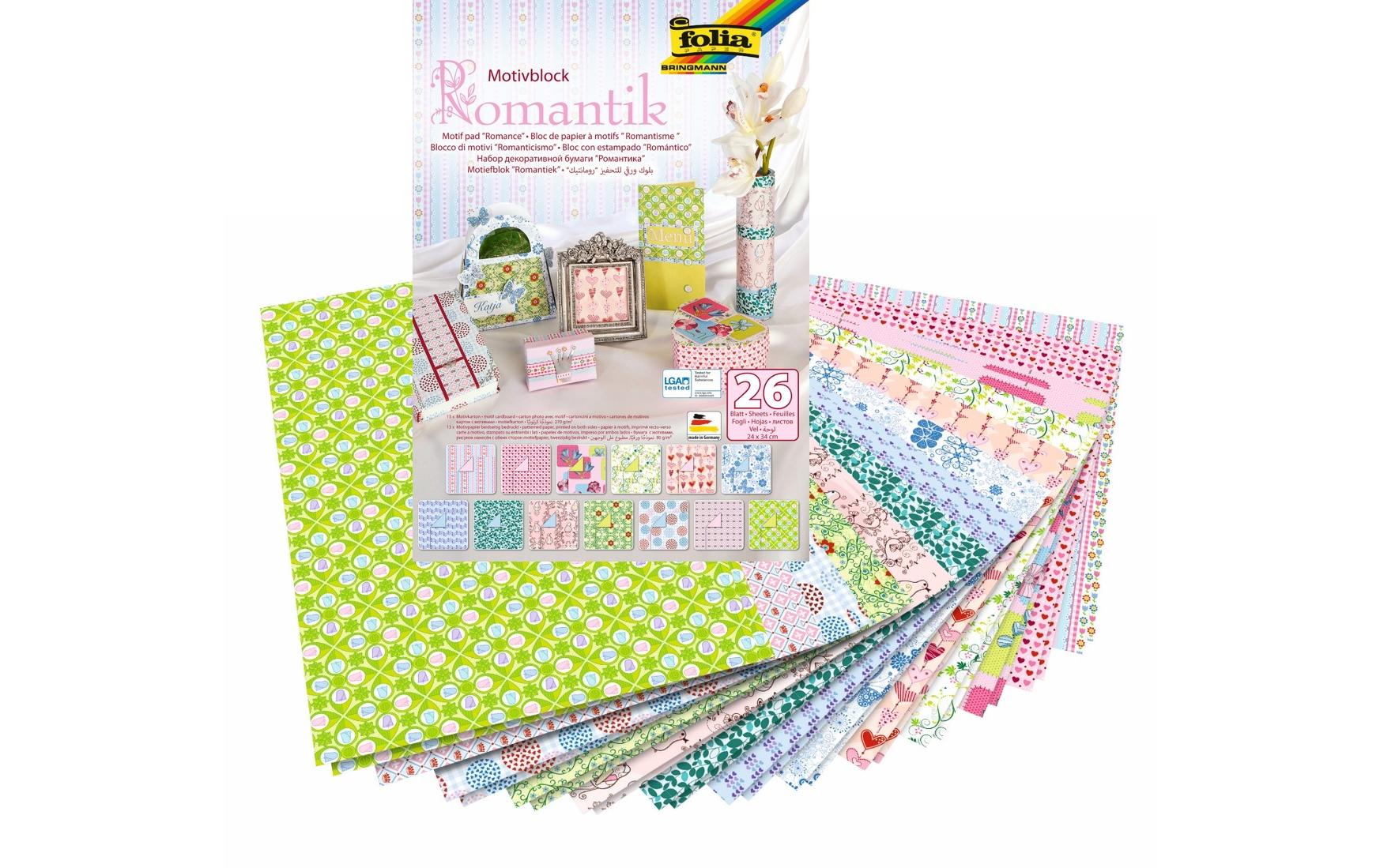 Motivblock Romantik MehrfarbigMotivkarton- und papier, 26 Blatt