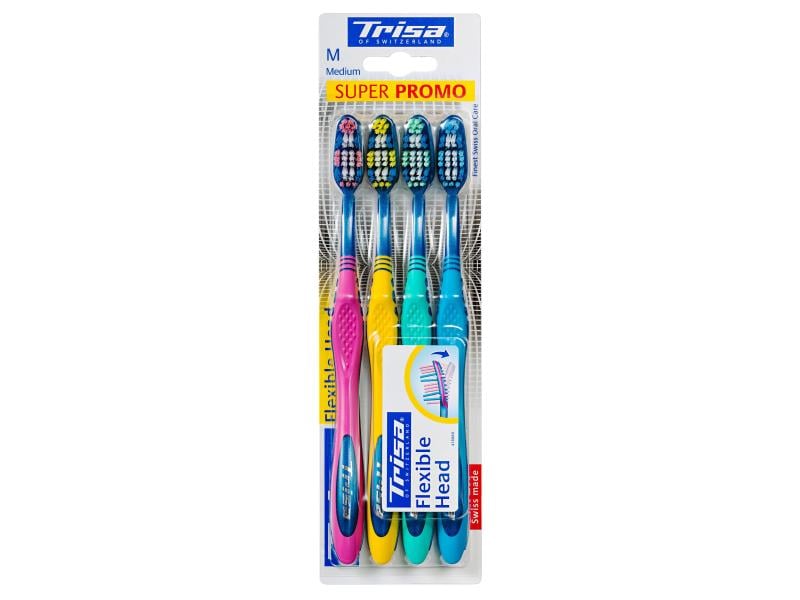 Trisa Handzahnbürste FlexibleHead medium 4 Stück Schonende Handzahnbürste, welche den Anpressdruck optimal reguliert