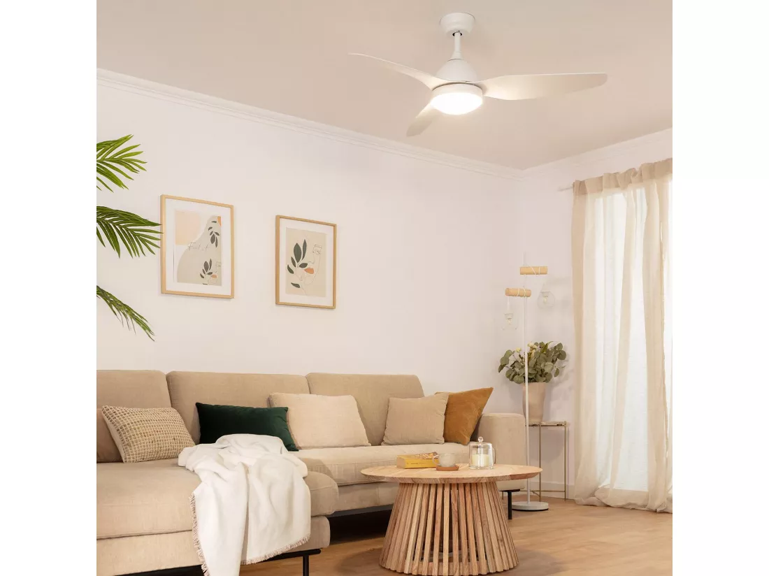 Ventilateur de Plafond Silencieux Mersin Bois & Blanc 132 cm Moteur DC Télécommande Sans lumière