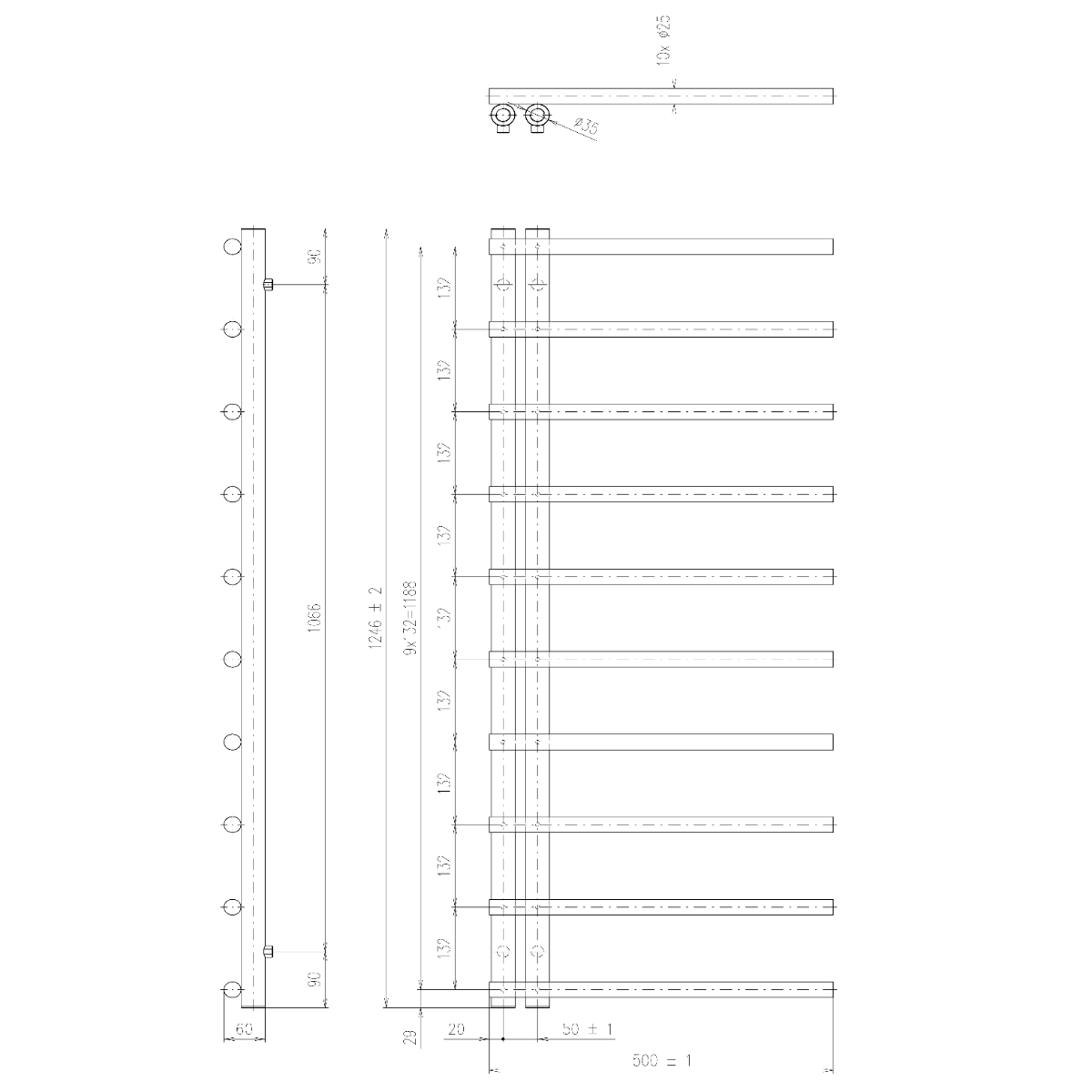 Sapho Justina badkamerradiator 125x50cm mat wit