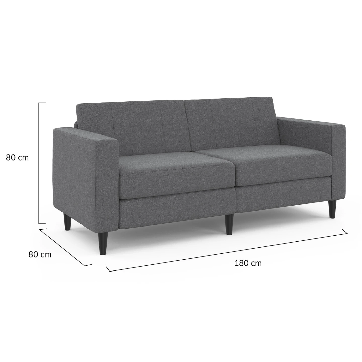 Canapé fixe 3 places CALLIE en tissu gris anthracite