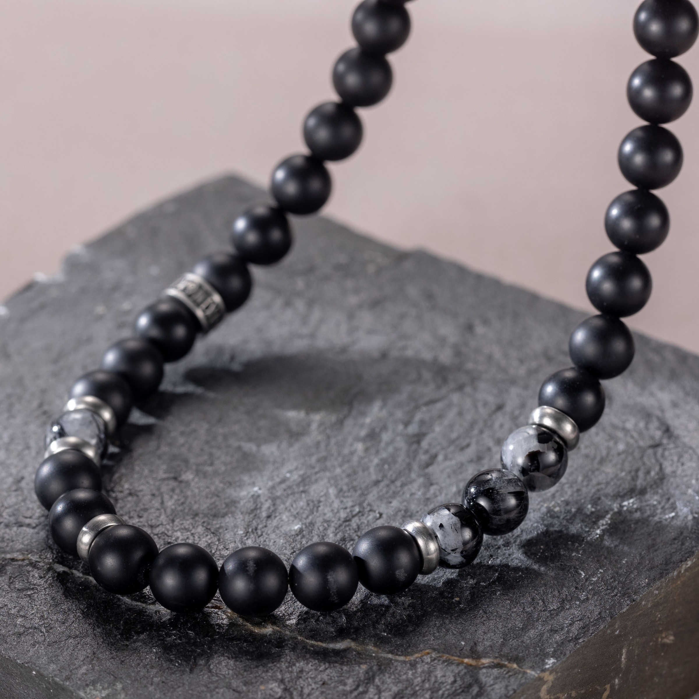 Kingka Perlenkette »Schmuck Geschenk Edelstahl Halsschmuck Halskette« mit Obsidian - mit Muschelperle