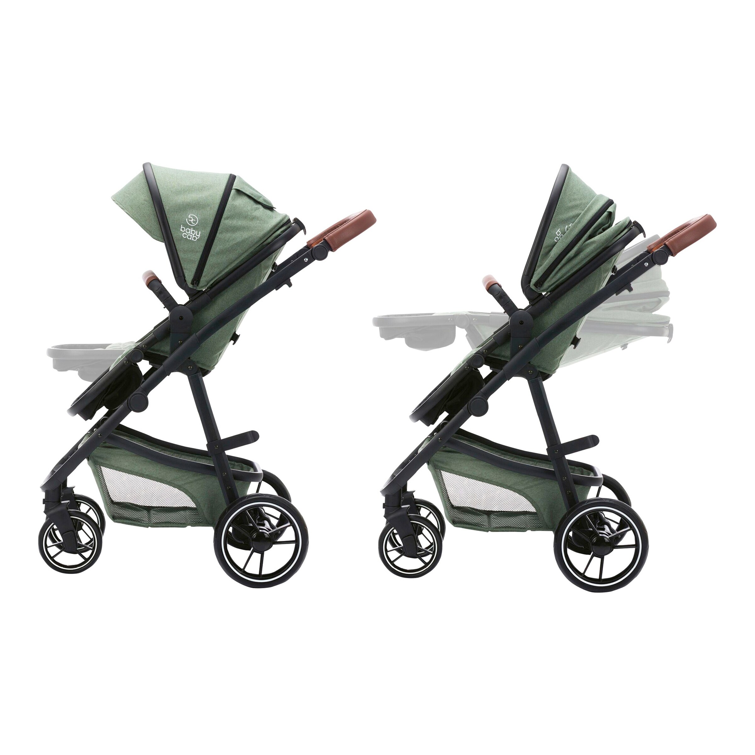 babycab Kombikinderwagen Stockholm Trio-Set (2024) inkl. i-Size Babyschale und Wickeltasche forest green
