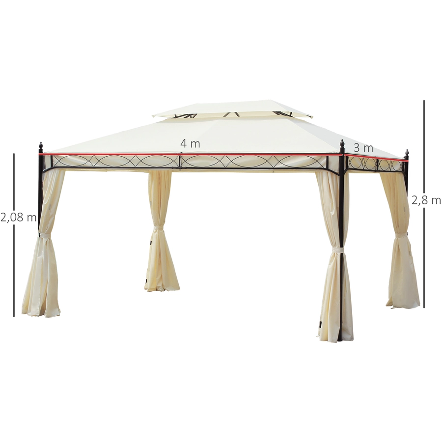 Outsunny Luxus Pavillon mit Doppeldach cremeweiß, schwarz