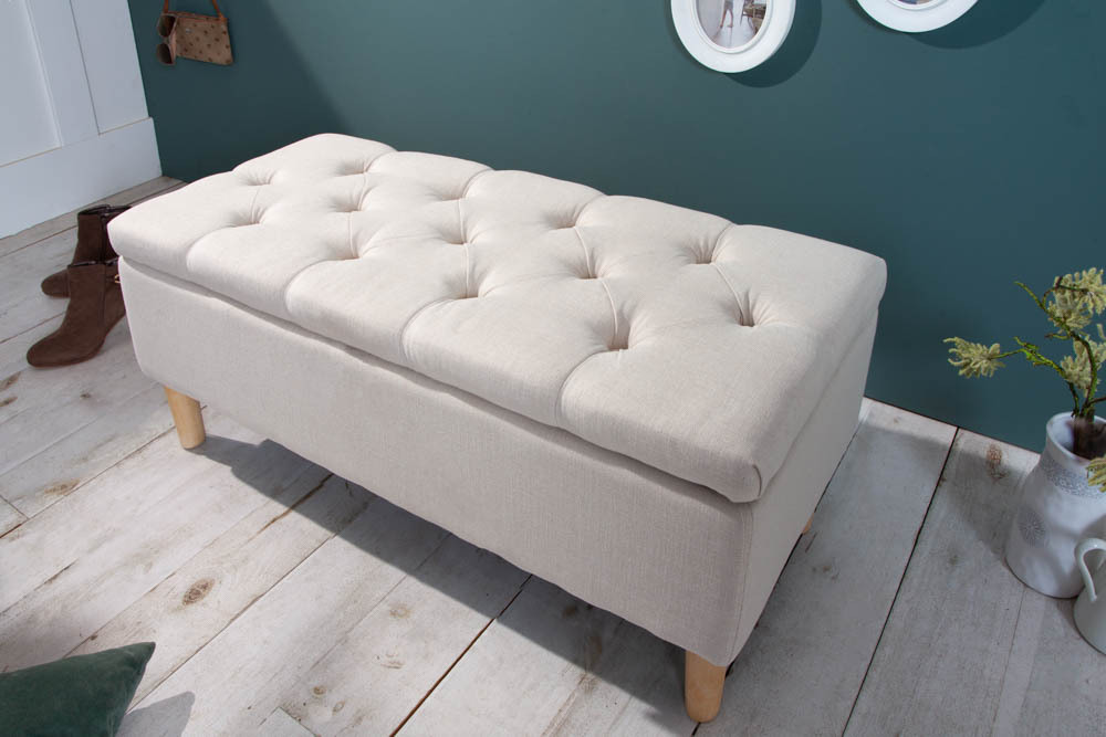 Chesterfield Truhenbank CASTLE 100cm beige Sitzbank Landhausstil mit Stauraum
