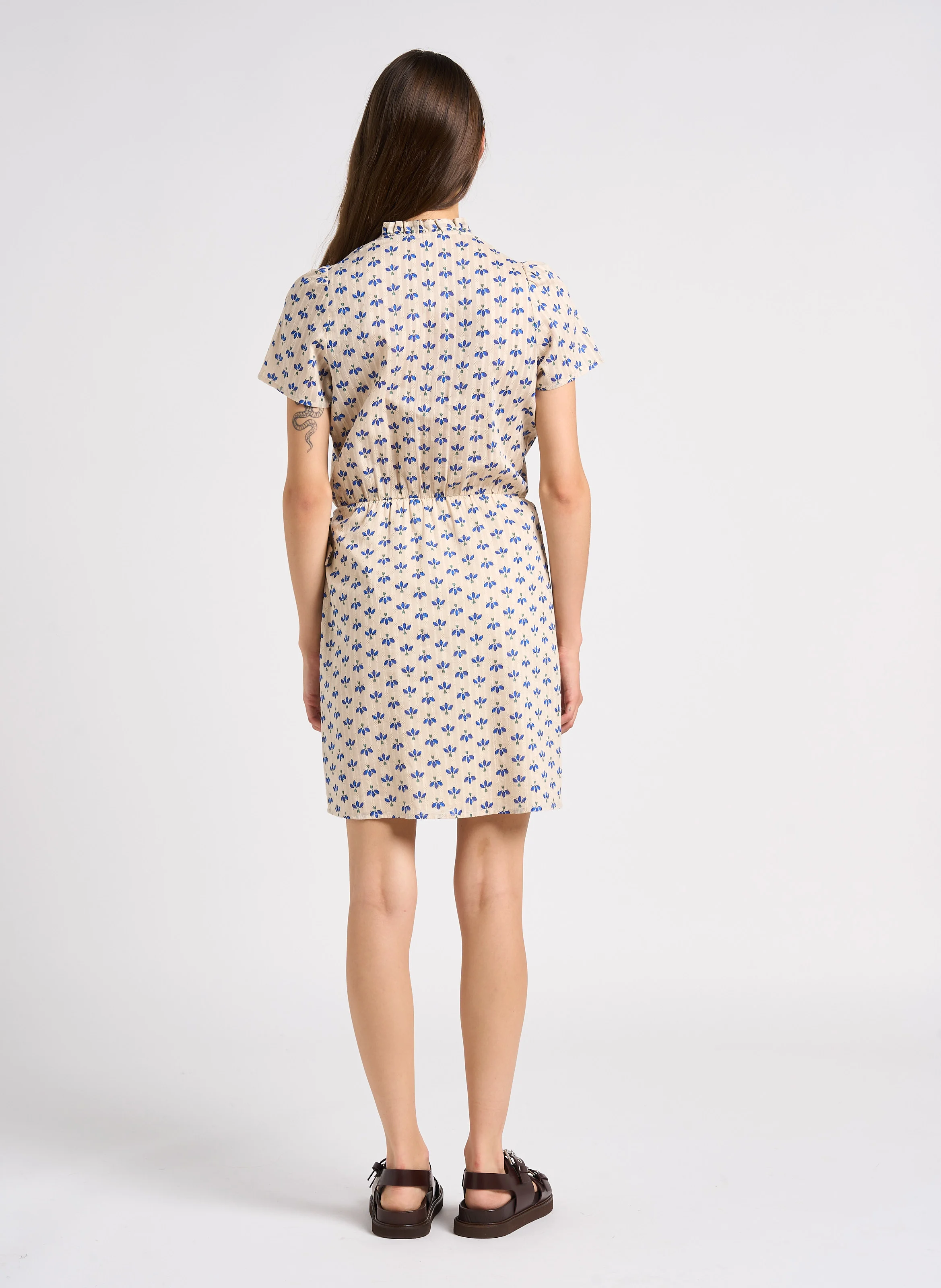Robe courte col rond en coton | Blanc