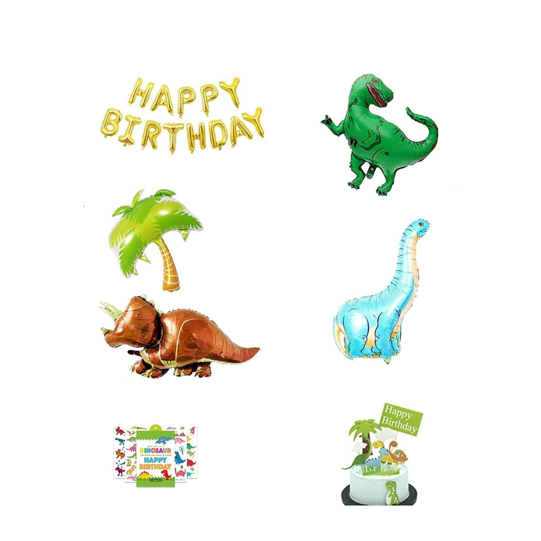 (165-tlg. Set) Happy Birthday Girlande Kinder Geburtstags Party Deko Dinosaurier   Latex- und Folienballons / Kuchenstecker / Haut Sticker / - Grün