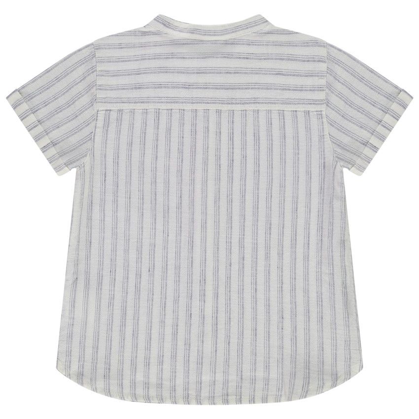 Chemise manches courtes rayée à col mao pour bébé garçon - Blanc