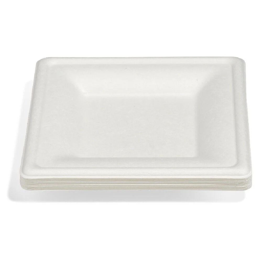 Lot de 12 assiettes à dessert carrées en canne à sucre