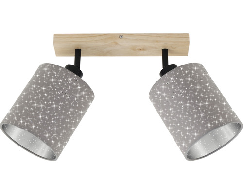 Plafondspot, 2-lichts, HxLxB 19,5x13x3,6 cm, naturel/zwart, stoffen kap taupe met sterdecoratie