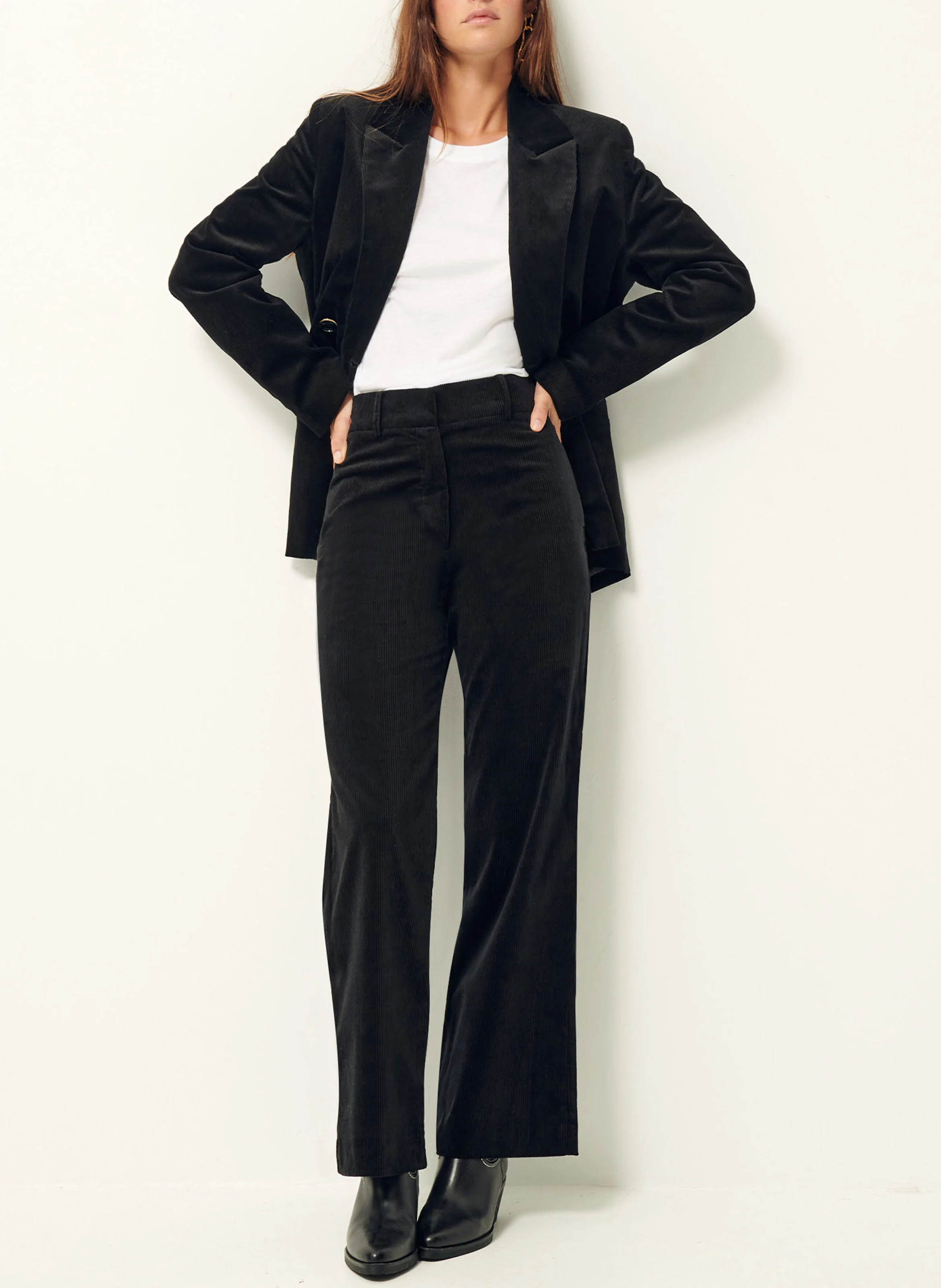 CHARLIE - Pantalon bootcut en velours | Noir