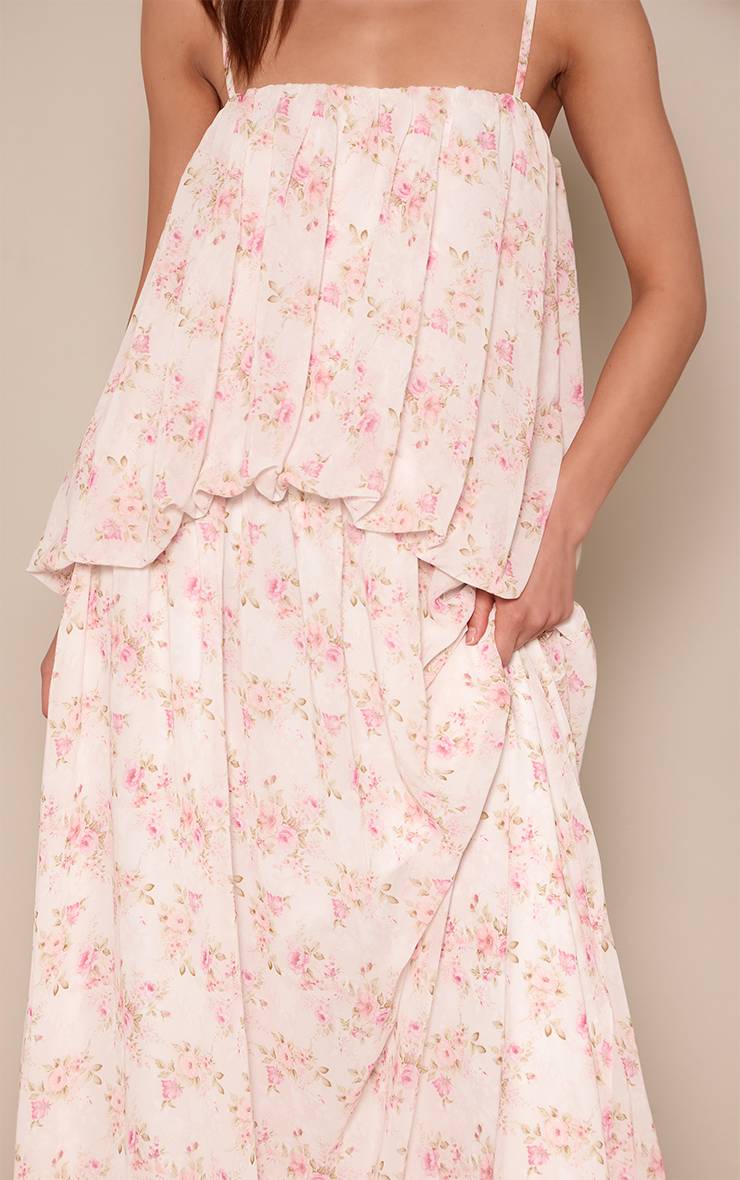 Rose Robe Maxi Bouffante En Mousseline À Imprimé Fleuri Ditsy