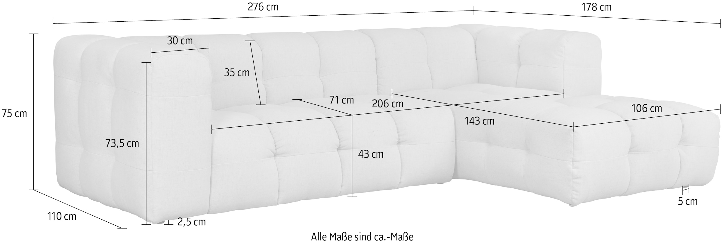 LeGer Home by Lena Gercke Ecksofa »TALISHA L-Form Designersofa, moderne Steppung, B/T/H: 276/178/75 cm« aufwendig gepolstert, hoher Sitzkomfort