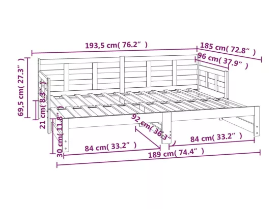 Lit coulissant sans matelas bois de pin massif 2x(90x190) cm