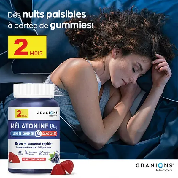 GRANIONS - Gomas de Melatonina para Dormir 1,9 mg - Sem Açúcar - Embalagem para 2 Meses