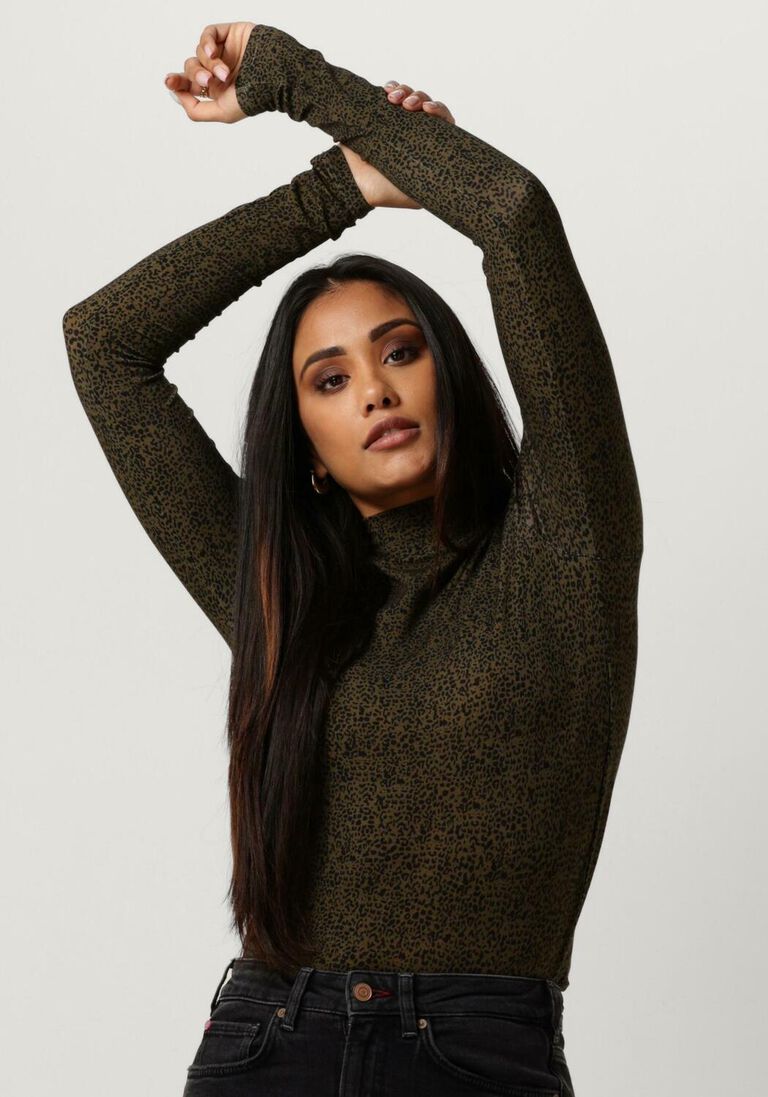 SCOTCH & SODA donkergroene scotch & soda  all over printed mockneck long sleeved shirt