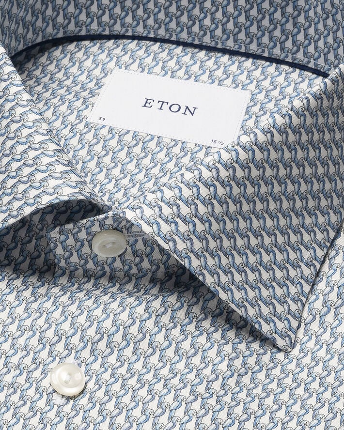 ETON Slim Fit Light blue Parrot Print Signature Twill Shirt Blå