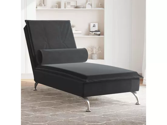 Chaise longue de massage avec traversin noir velours