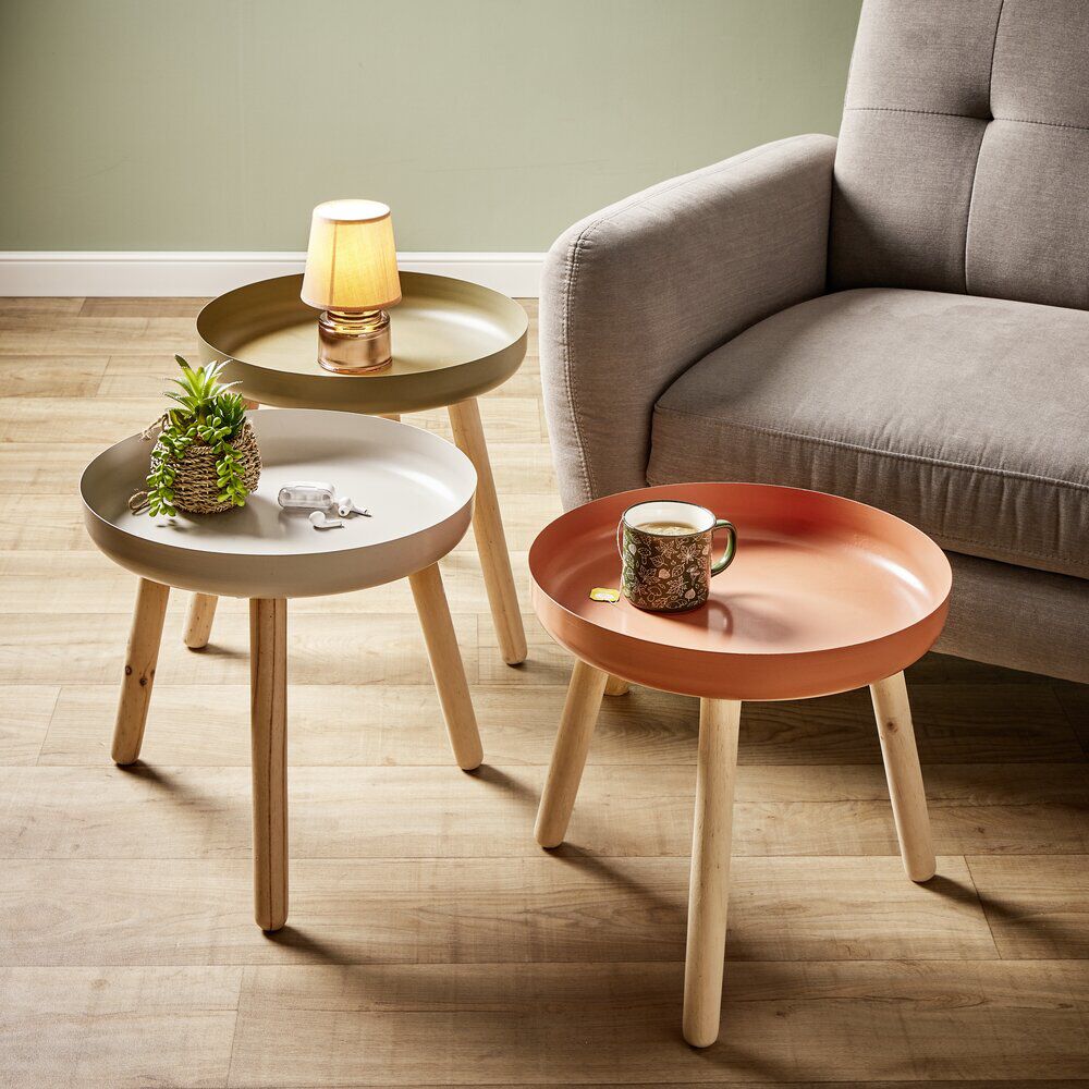 Bout de canapé Echo Ø40xH40cm pin et acier terracotta