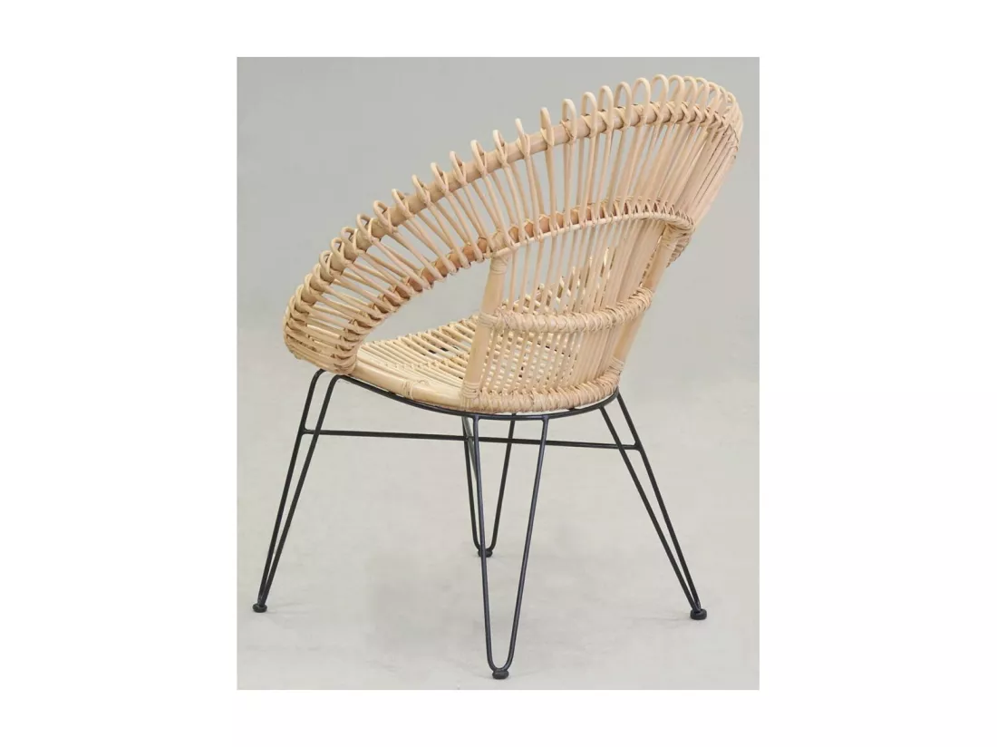 Fauteuil soleil en rotin naturel et métal