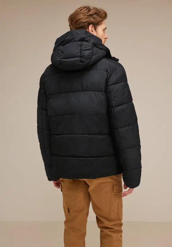 Pufferjacke im Materialmix - Black