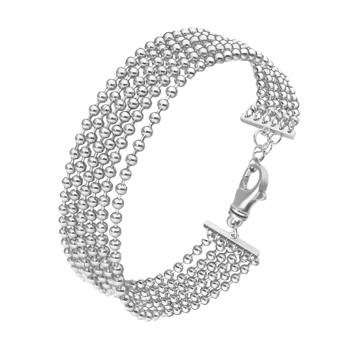 Bracelet Argent Rhodié Chaines Boules Petit Modèle