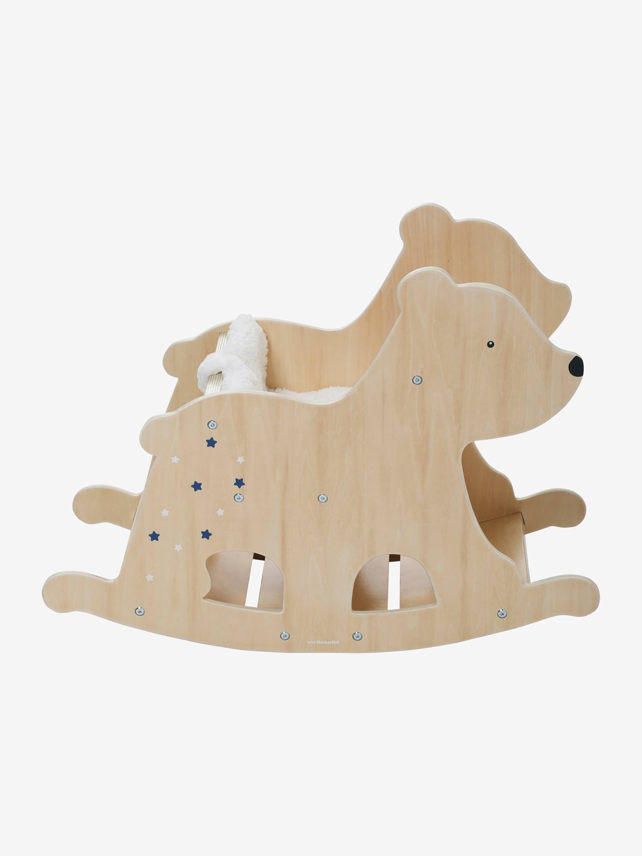 Cadeira de balanço Urso Polar em madeira com certificação FSC®, bege médio, lisa com detalhes decorativos.