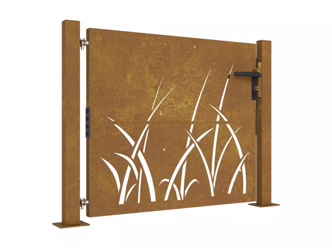 Portail de jardin 105x105 cm acier corten conception d'herbe