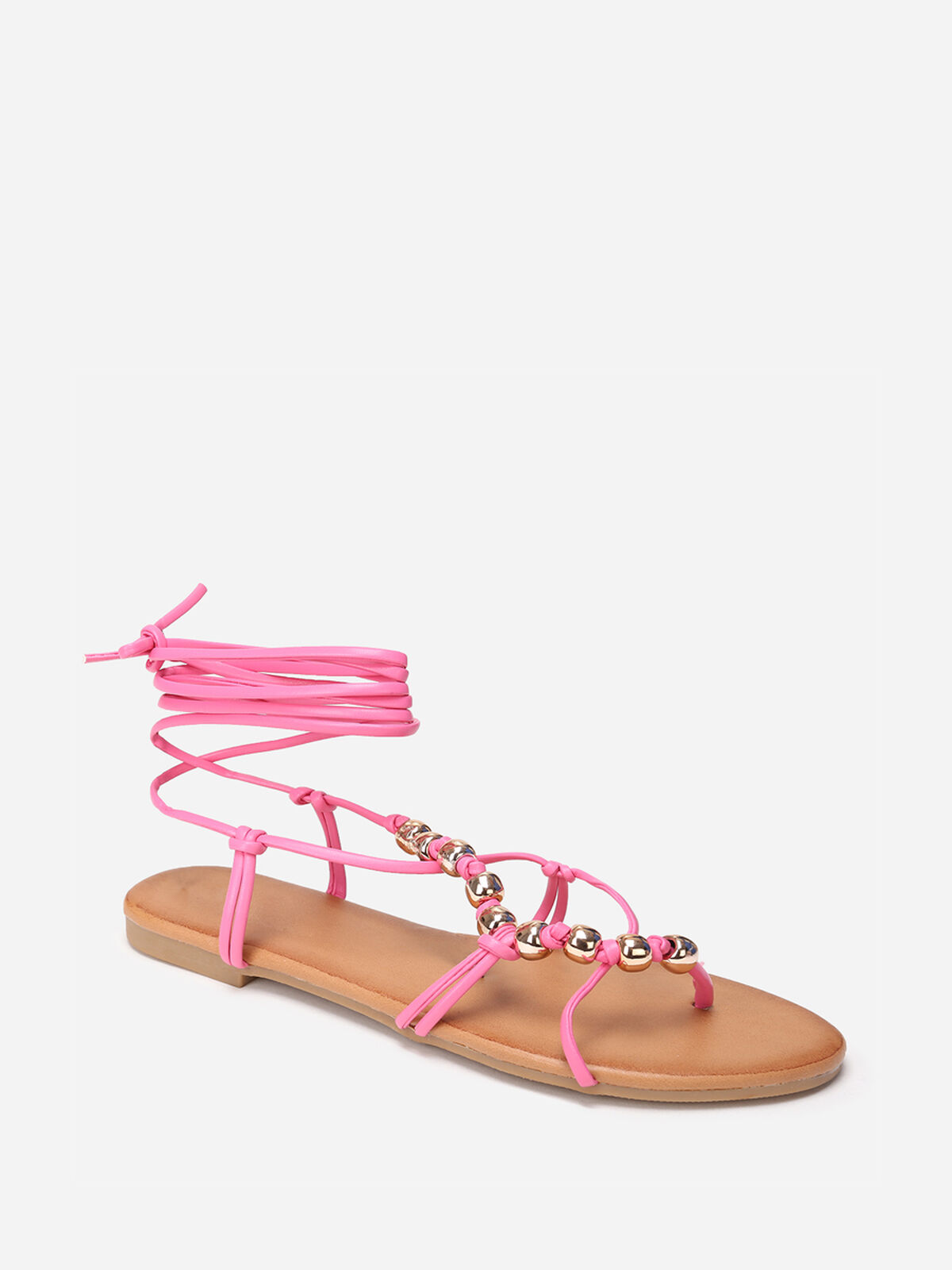 Sandales à fines brides en perles- Fuchsia