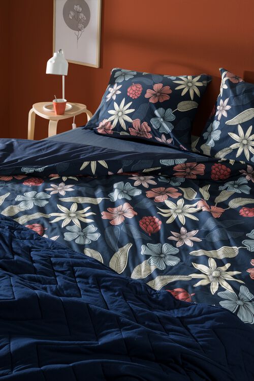 housse de couette en coton doux 200x200/220 fleurs bleu