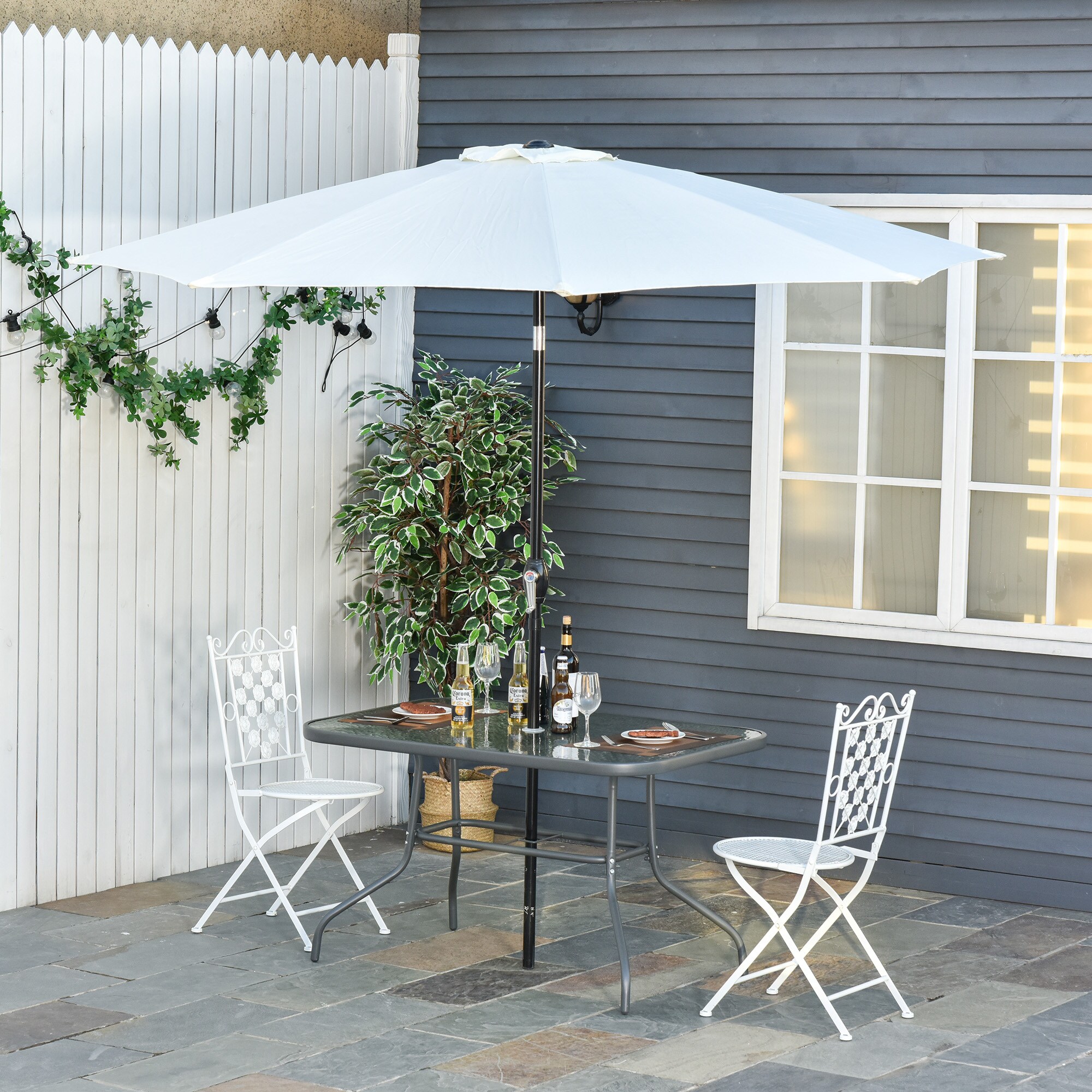 Outsunny Gartentisch mit Schirmloch carbongrau 120 x 80 x 70 cm (LxBxH)