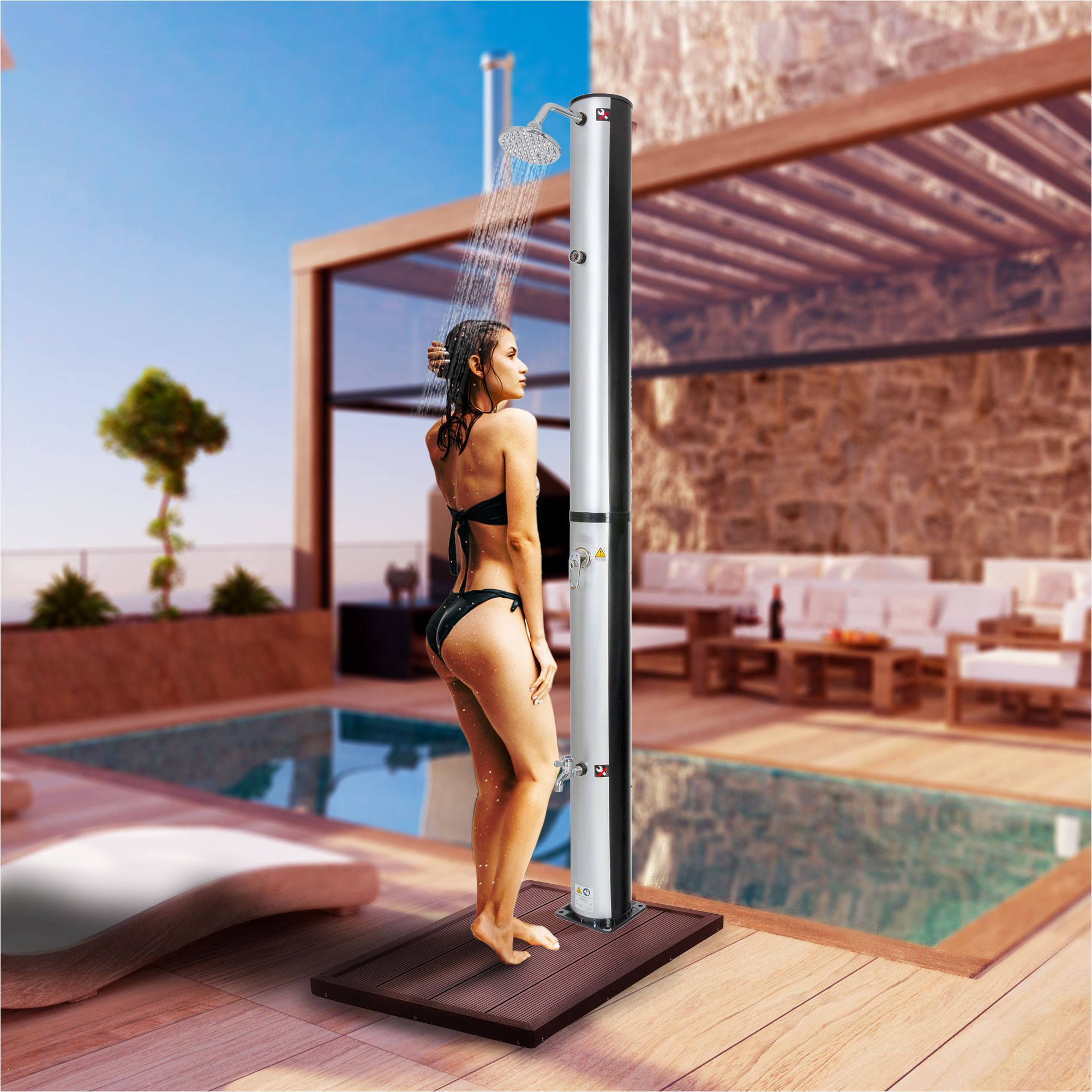 Solardusche 37L Silber rund