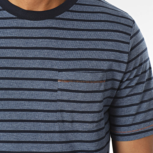Tee Shirt Poche A Rayures GMS Nash Bleu Marine Chiné
