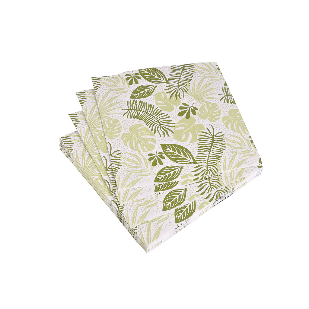 Lot de 20 serviettes papier feuillage vert 33x33cm