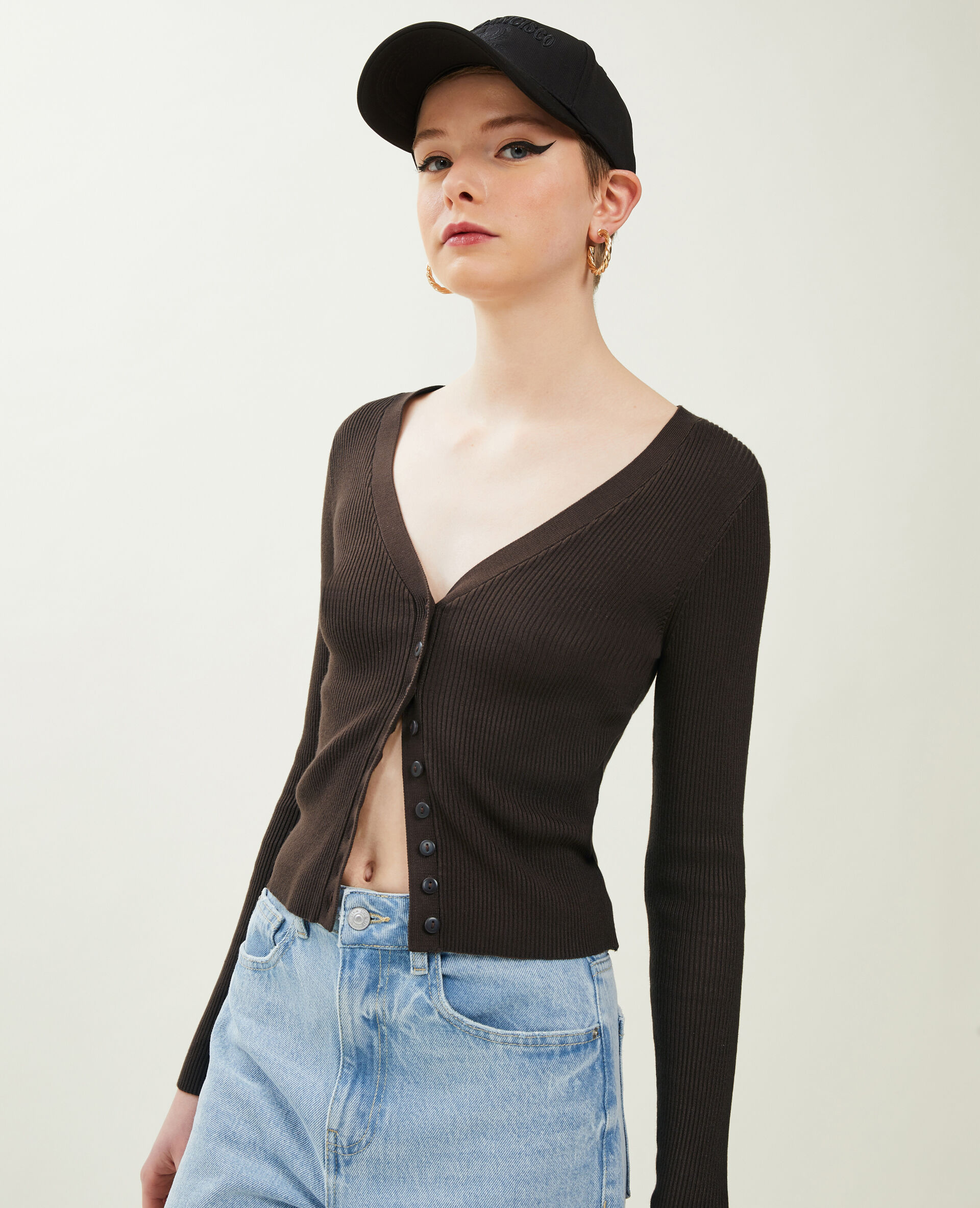 Gilet en maille côtelée - Marron