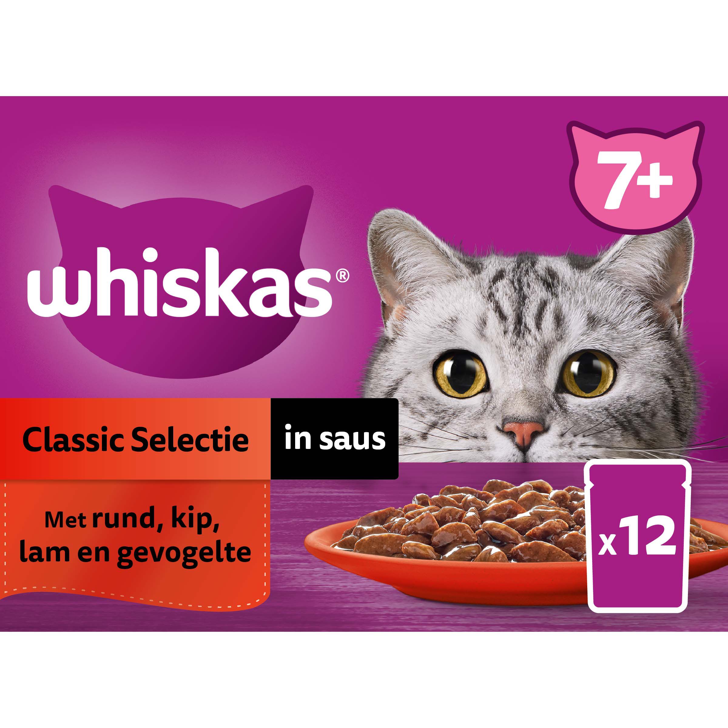 Whiskas  7  Classic Selectie - Kattenvoer - 12x85 gram - 1020 Gram - saus
