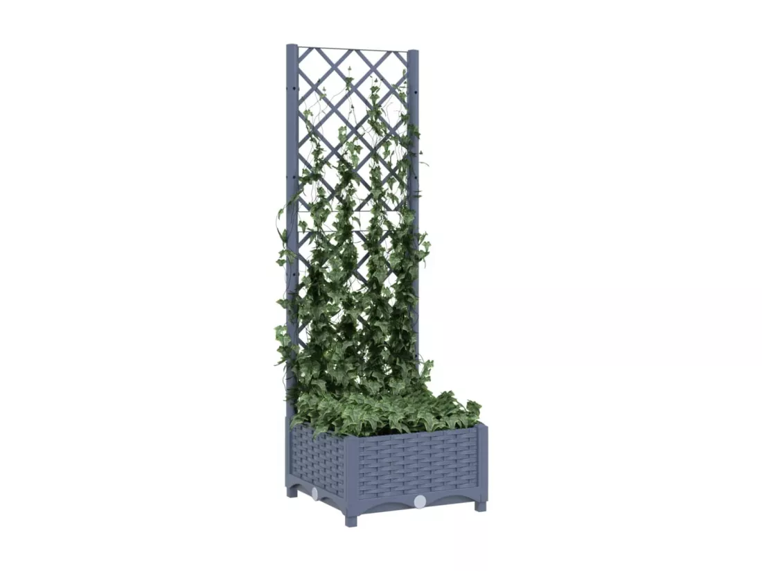 Jardinière avec treillis Gris foncé 40x40x121,5 cm PP