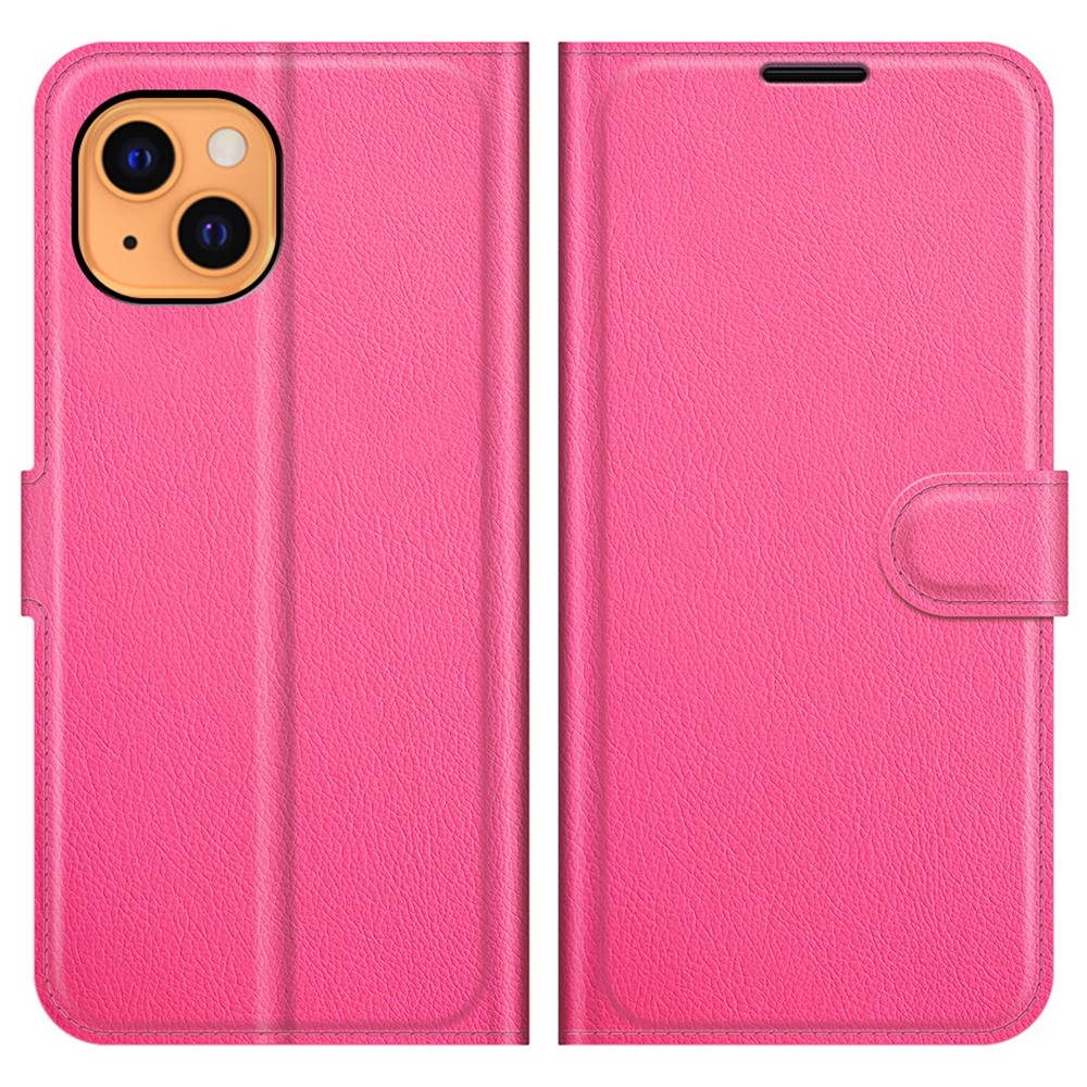 iPhone 13 Leder Tasche Flip Cover Litchi Look - Pink