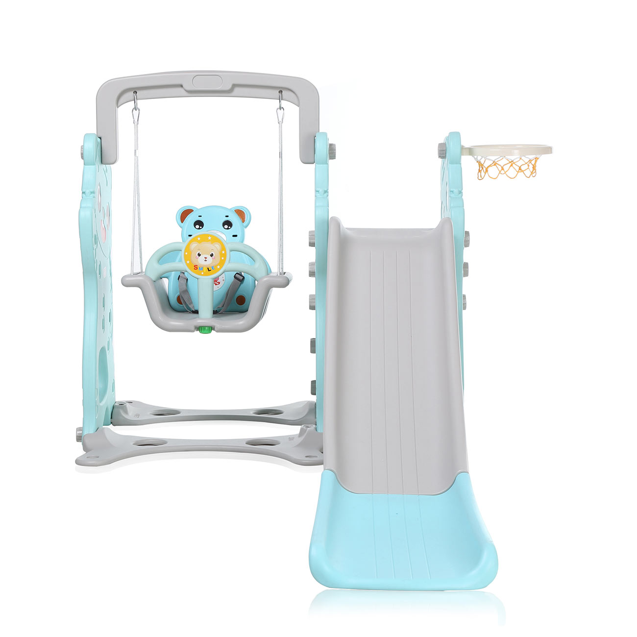 Baby Vivo Spielplatzschaukel / Spielgerüst mit Rutsche für Indoor Outdoor in Türkis / Grau