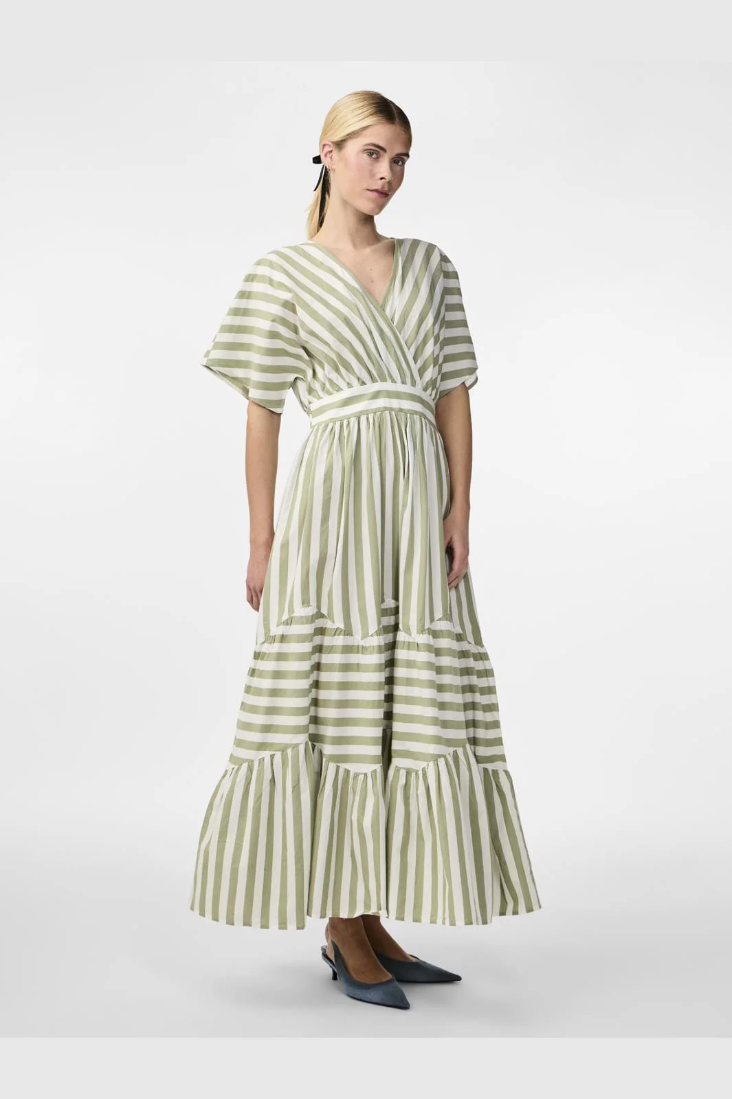 Y.A.S Yasroos Ss Long Dress  star white oil green