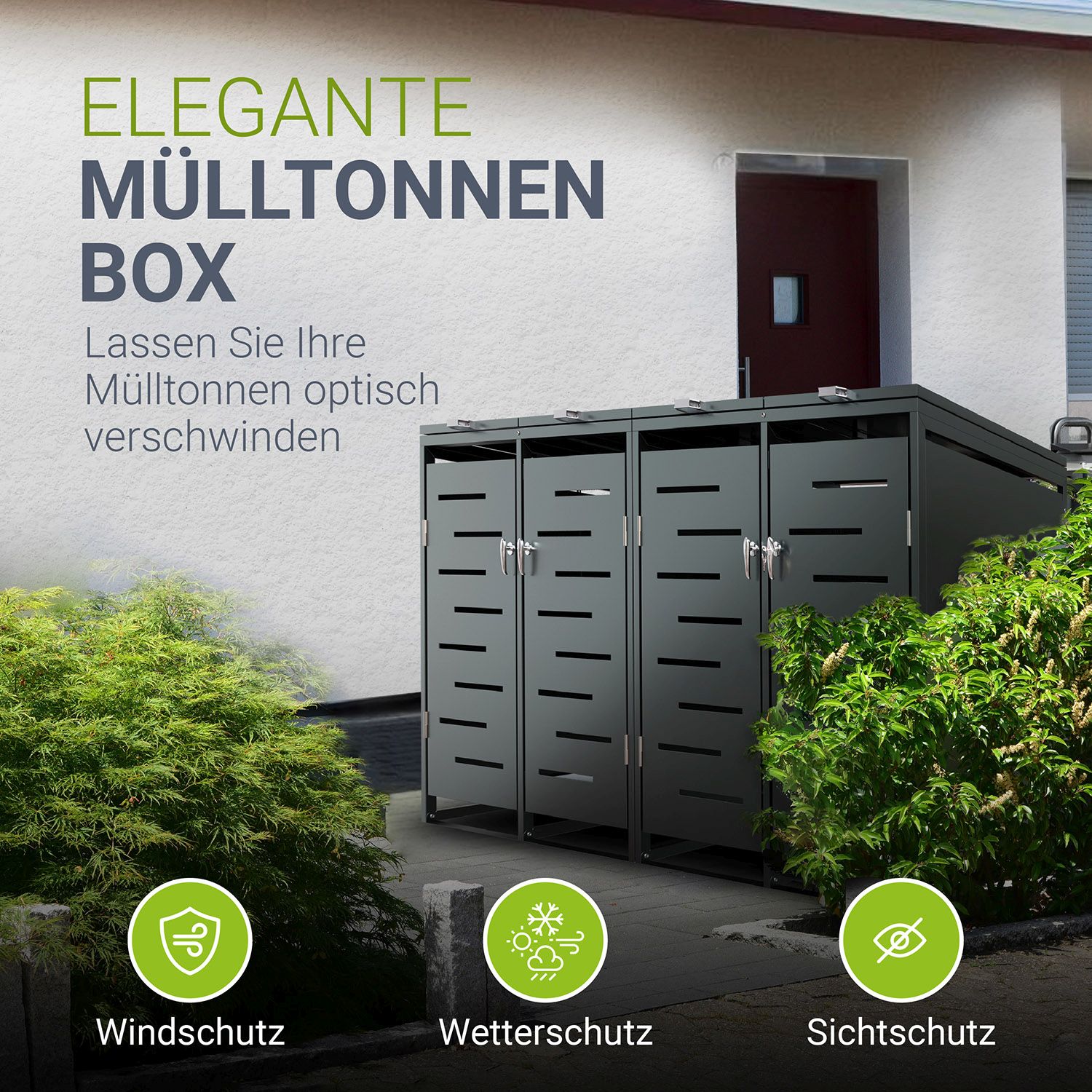 Juskys Mülltonnenbox Arel 4er - Metall Gartenbox für Mülltonnen - Aufbewahrungsbox Anthrazit