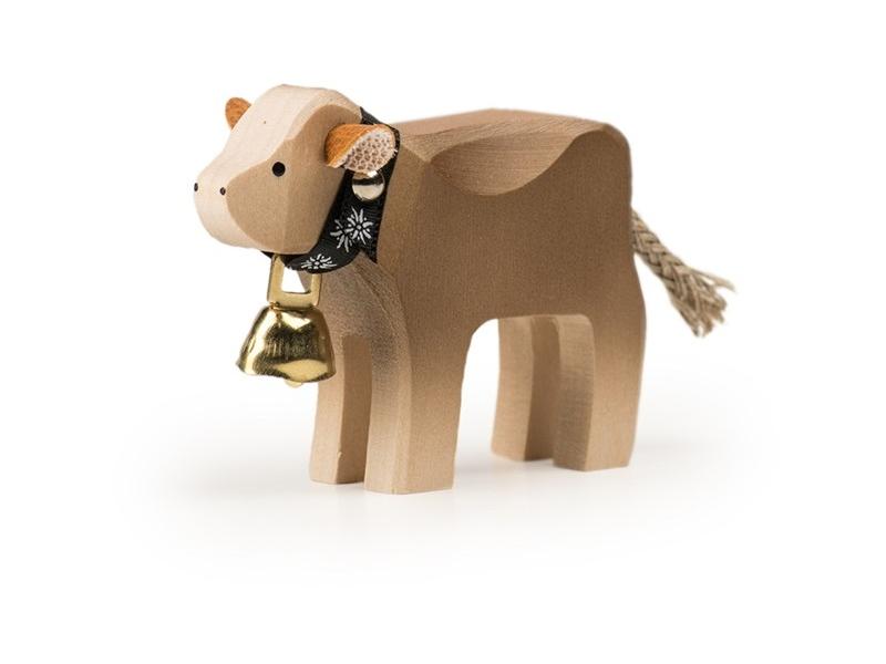 TRAUFFER Spielzeugfigur Kalb mit Glocke Braunvieh Holzspielzeug