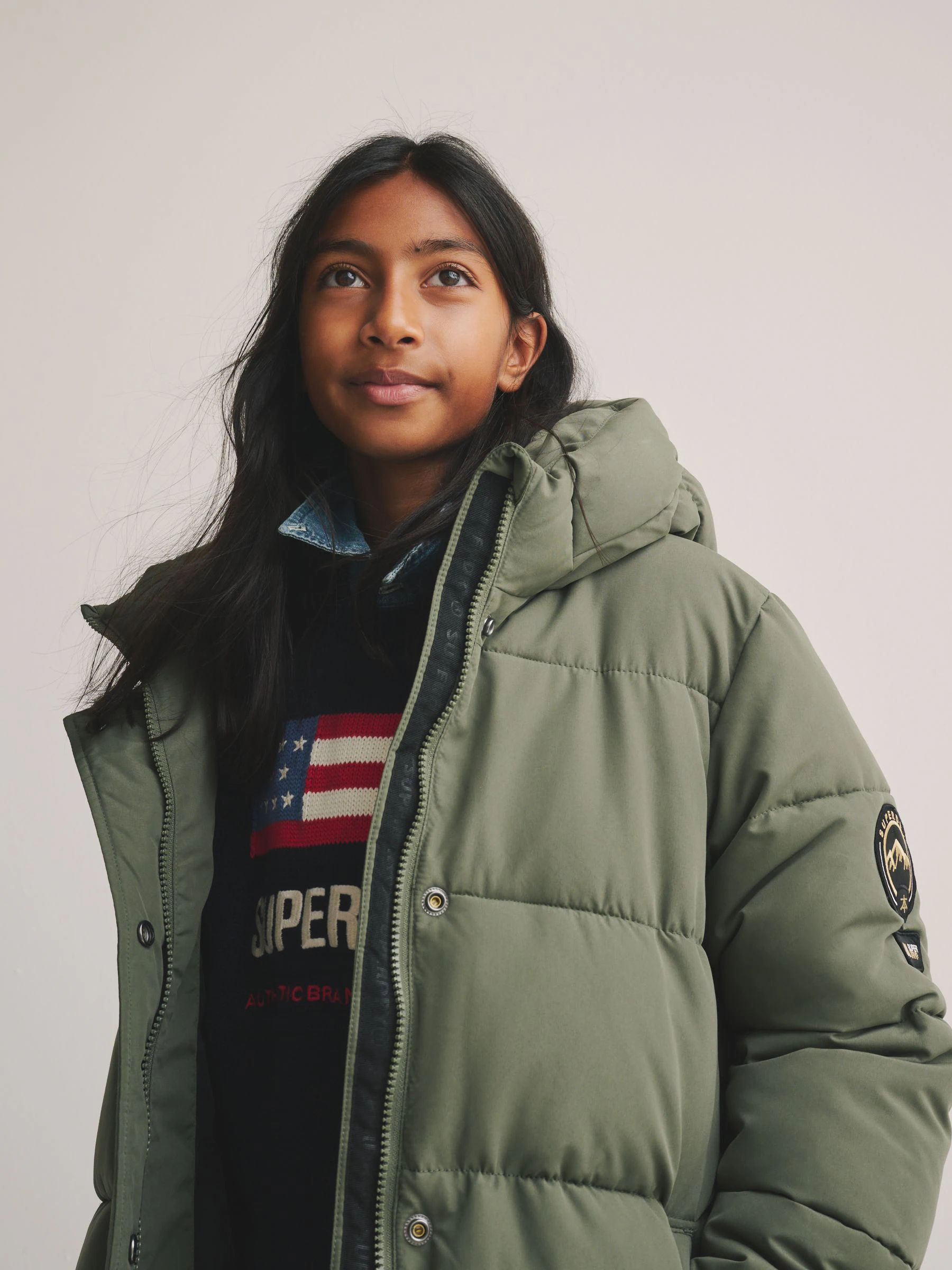 Groen - Superdry - Lange gewatteerde jas