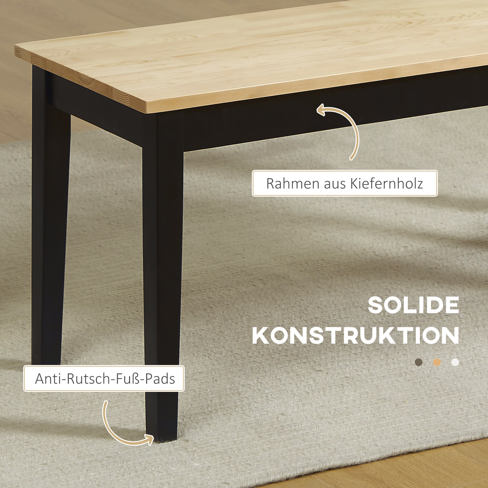 HOMCOM Sitzbank mit Holzrahmen schwarz, natur 102L x 36B x 45H cm