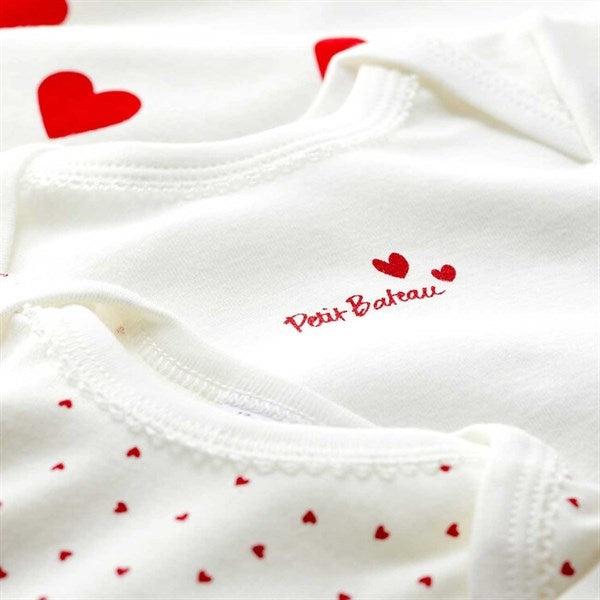 Bodies 3-pack White/Red Hearts - Petit Bateau