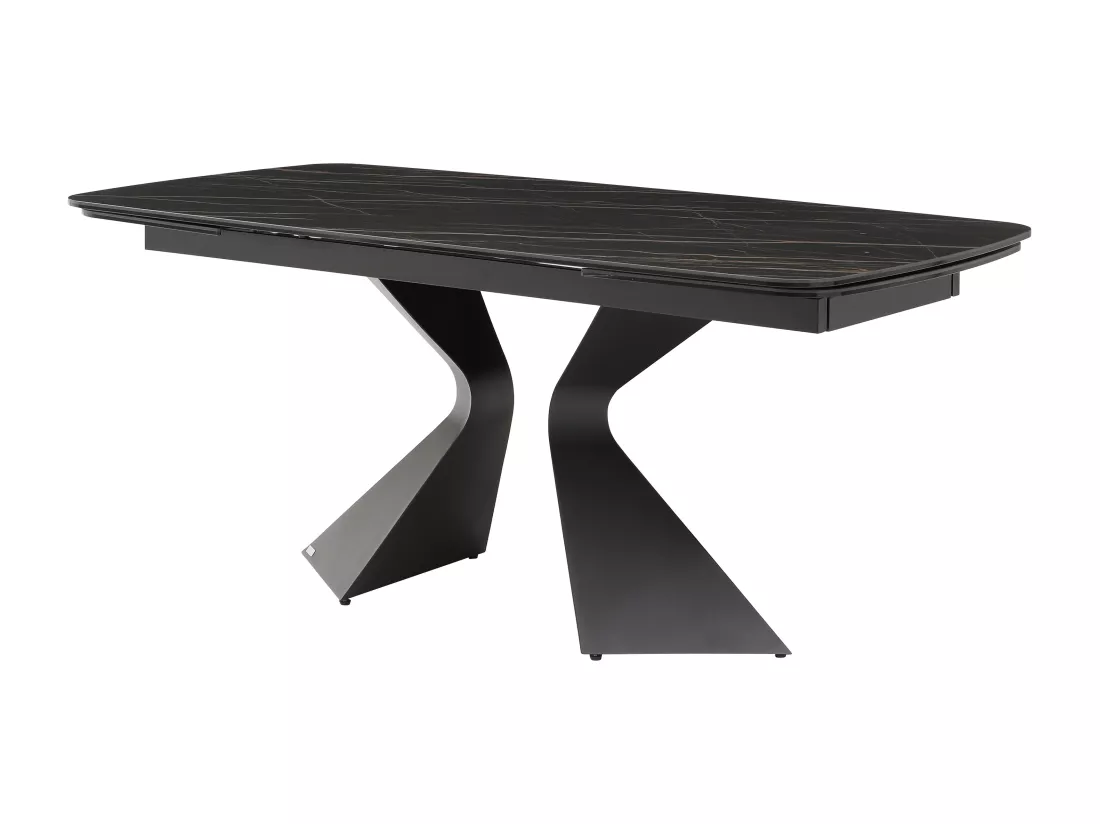 Table à manger extensible 6 à 10 personnes en verre trempé, céramique et métal - Effet marbre noir - KAJARI de Maison Céphy