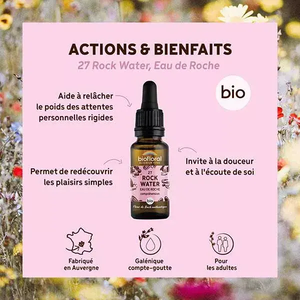 Florais de Bach Biofloral 27 Água de Rocha Orgânica - Frasco Conta-gotas de 20 ml